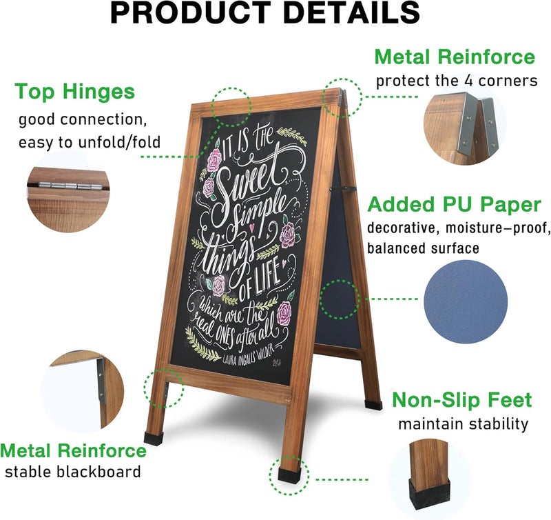 SELEAD Magnetic A-Frame Chalkboard Easel Sign - Large 40" x 20" Rustic Sandwich Chalk Board Signs Outdoor Double Sided Sidewalk Pizarra for Business, Wedding, Menu - Image 5